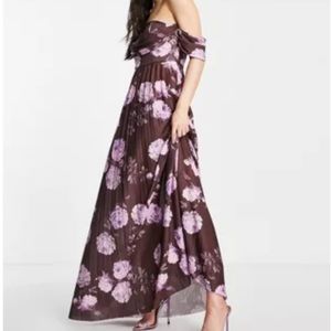 ASOS Floral Off the Shoulder Drape Neck Dress Size 14